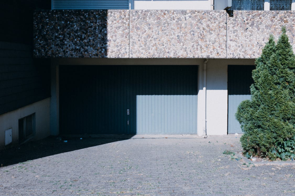 A grey-colored garage door
